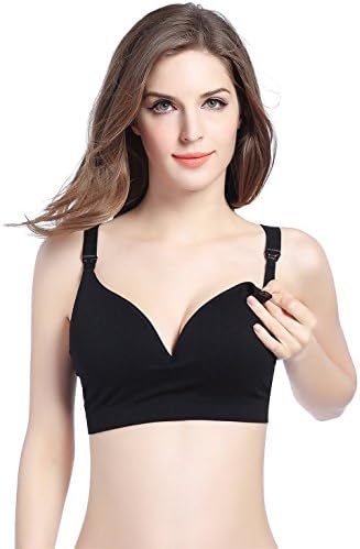 Women's Maternity Nursing Bra Padded Wirefree Seamless Push Up Sleep Underwear Black Large