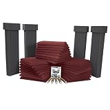 Auralex SFS112BUR SFS-112 SonoFlat System; 24- 2'x2'x2 Panels in Burgundy; 4- 12x6x48 SonoColumns in Charcoal; 4- SonoCollars in Charcoal; 5- Tubes of Tubetak Pro Adhesive