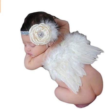Mosunx Baby Angel Wing +Flower Headband Photography Props JunMing INC (White)