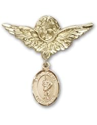 Gold Filled Baby Badge with St. Florian Charm and Angel w/Wings Badge Pin