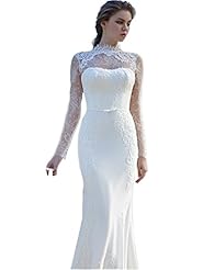 Long Sleeves Chiffon/Satin High-Neck Mermaid Lace Wedding Party Dress 