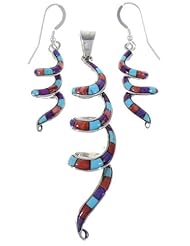 Multicolor Inlay Jewelry Sterling Silver Pendant Earrings Set DS48143