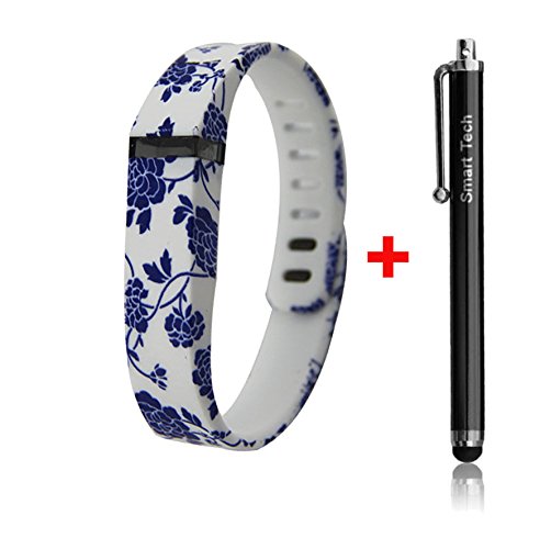 Smart Tech Store Blue Flower Drawing on White Replacement Band With Clasp for Fitbit FLEX Only /No tracker/ Wireless Activity Bracelet Sport Wrist band for Fit bit Flex Bracelet Sport Arm Band Armband (Small)