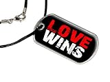 Love Wins - Military Dog Tag Black Satin Cord Necklace