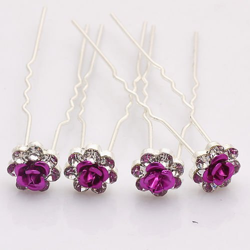 Pack of 20pcs Purple Rose Crystal Rhinestones Hair Pin Bridal Wedding Flower Hair Clip By Catalina