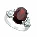 Sterling Silver Red CZ and Simulated Diamond CZ Three Stone Ring