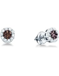 14k White or Yellow Gold Brown Chocolate and White Round Diamond Stud Earrings - 7mm Height * 7mm Width (1/2 cttw)