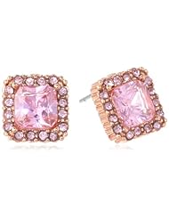 Betsey Johnson "Rose Gold Boost" Pink Crystal Square Stud Earrings