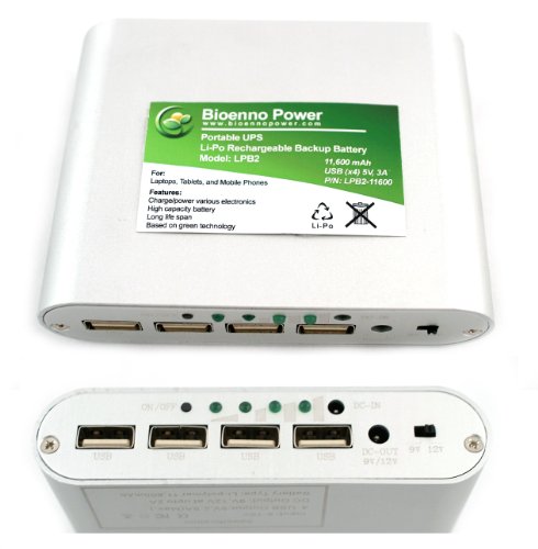 Bioenno Power LPB2 Quad USB (x4 USB) Output and DC Output (x1 9V or 12V) 11600 mAh Ultra High Capacity External Battery Pack and Charger for iPhone 4/4S/3GS, iPad, iPad 2, iPad 3, iPod; Android Smartphones, RIM BlackBerry, and other mobile phones and tablets Bioenno Power LPB2 Quad USB (x4 USB) Output and DC Output (x1 9V or 12V) 11600 mAh Ultra High Capacity External Battery Pack and Charger for iPhone 4/4S/3GS, iPad, iPad 2, iPad 3, iPod; Android Smartphones, RIM BlackBerry, and other mobile phones and tablets