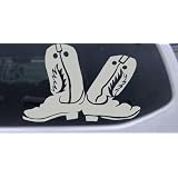 8in X 5.3in Silver -- Cowboy Boots Western Car Window Wall Laptop Decal Sticker by Rad Dezigns