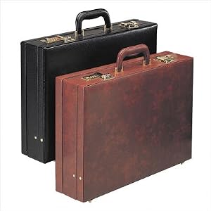 Expandable Simulated Leather Attache Briefcase in Black