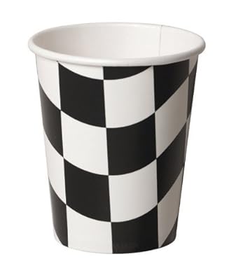 Black & White Checkered Party Pack for 16 Guests: Straws, Plates, Napkins, Cups, Table Cover, and Cutlery