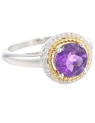 Sterling Silver with Yellow Gold Plated Amethyst and Diamond-Accented Ring, Size 7