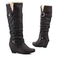Damen Schuhe, STIEFEL, BOOTS MIT KUNST FELL UND KEIL, KA-75, Synthetik in hochwertiger Leder Optik