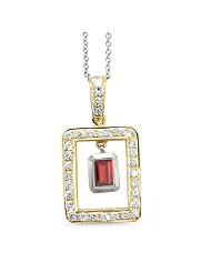 Twin Rectangular Shaped Diamond Pendant In 18K Yellow Gold With A 0.80 ct. Genuine Garnet Center Stone.