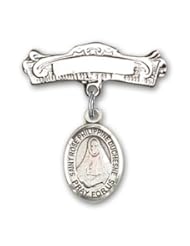 Sterling Silver Baby Badge with St. Rose Philippine Charm and Arched Polished Badge Pin