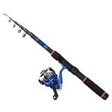 Como Blue Gray Telescopic 6 Sections Angling Fishing Rod 2.05M w Spinning Reel