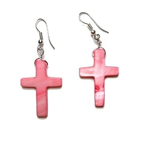 Chrisitan Cross Mini Dangle Earrings from Dyed Mother of Pearl