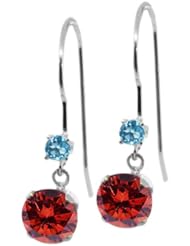 1.26 Ct Round Cognac Red Diamond Swiss Blue Topaz 14K White Gold Earrings