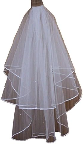 Mranda White / Ivory 2t Wedding Bridal Elbow Satin Edge Veil With Comb (White)