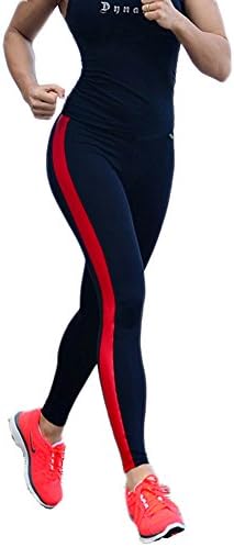 Jungbei Women's Stripe Sport Patchwork Gym Yoga Pants (M) (Red)