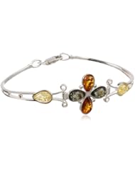 Sterling Silver and Multicolor Amber Flower Bangle 7.5"