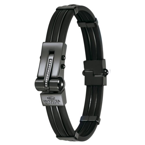 Invicta Men's Black Stainless Steel and Rubber w/ Diamond Accent Bracelet