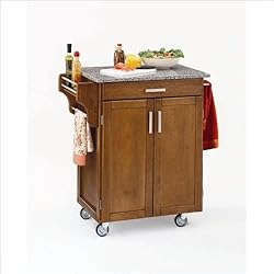 Home Styles Furniture Cottage Oak Wood Cart with Salt and Pepper Granite Top