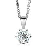 14k White Gold 6-Prong Solitaire Natural Diamond Necklace (FG, VS2, 1.25 ct)-Certificate of Authenticity