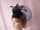 Superb navy blue Juliet cap with veiling ,Net Flower shapes and feather tendrils On Clips can ne worn with seperate Alice band ,Perfect for Wedding ,Ladies day ,christening ,Ascot or any Special occasion .