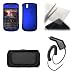 Blackberry Bold 9650 Premium Black Leather Carrying Pouch+Rubberized Blue Snap-on Hard Case Cover+Premuim Universal LCD Screen Protetor+Premium Rapid Car Charger Combo For Blackberry Bold 9650