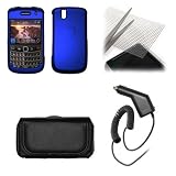 Blackberry Bold 9650 Premium Black Leather Carrying Pouch+Rubberized Blue Snap-on Hard Case Cover+Premuim Universal LCD Screen Protetor+Premium Rapid Car Charger Combo For Blackberry Bold 9650