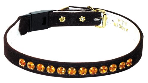 Pet Supply Imports - Brown w/Amver Stones Velveteen Jeweled Break Away Cat Collars Siz 14
