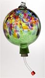 Kitras Art Glass - Calico Hand Blown Glass Hummingbird Feeder - Green