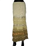 Women Cosmic Latte with Mode Beige Gypsy Long Tier Cotton Skirt