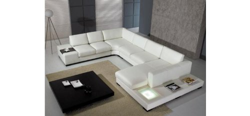 Modern Leather 5 Piece Sectional Sofa in White