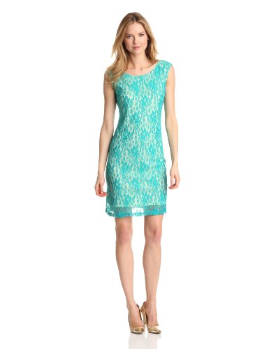 Tiana B Womenâs Boatneck Floral Lace Dress TurquoiseYellow image