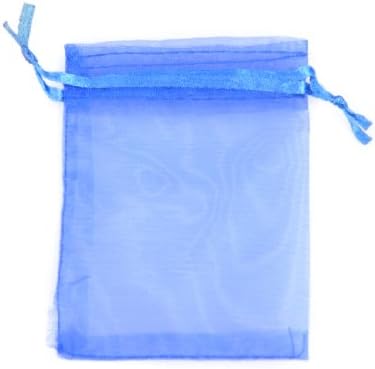 Topwedding 3.5"x4.5" 100pcs Drawstring Sheer Organza Wedding Gift Party Favor Jewelry Pouch Candy Bags, Blue