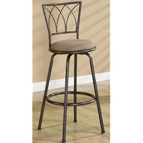 Set of 2 29H Bar Stools Brown Microfiber Seat Black Finish by Coaster