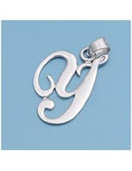 Sterling Silver Italian Initial Y Pendant Best Seller Charm Pure 925 New 30mm with 1.8mm Curb Chain