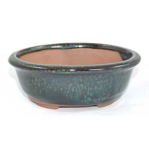 13cm Green Oval Bonsai Pot with Lip