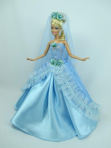 Handcrafted Barbie Outfit Dress Costume Clothes Wedding Gown with Veils