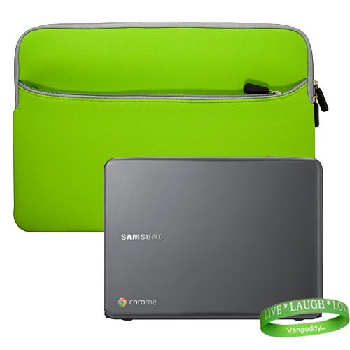 Chromebook Samsung Sleeve Green with Extra Pocket for All Models of Samsung Series 5 Chromebook ( Samsung Series 5 , Arctic White , Titan Silver , wi-Fi , 3G , Chromebook Accessories) + VanGoddy Live * Laugh * Love Wrist band!!!
