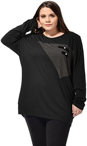 Allegra K Ladies Plus Size Scoop Neck Contrast Color Casual Tunic Shirt Black 2X