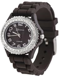 Geneva Platinum CZ Accented Silicone Watch, Small Face