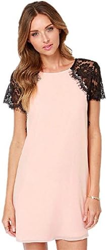 WEEL ARROW Women's Cap Sleeve Stretch Belt Chiffon Casual Shirt Mini Dress XXX-Large, Pink