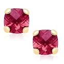 10k Yellow Gold Checker Board Cushion Cut Created Ruby Stud Earrings
