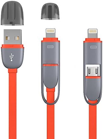AURIN® Newest 2-in-1 Charging and Data sync Cable with Micro USB & 8-pin Lightning Connectors Flat USB data cable for iPhone 6/6 Plus/5/5S/5C, iPad Mini, iPad 5/4 and Android Smartphone-Red/new