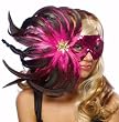 Beautiful Sequined Fuchsia Feathered Mardi Gras Costume Eye Mask