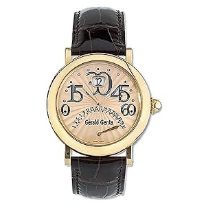 Gerald Genta Arena Bi-retro Mens' Automatic Watch 18K Yellow Gold Copper Dial on Black Leather...